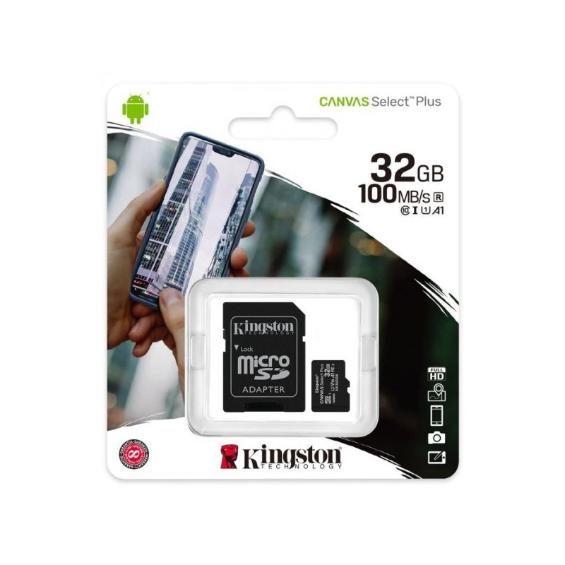 Kingston 32GB MicroSDHC Canvas Select Plus Class10 UHS-I + Adapter - SDCS2/32GB